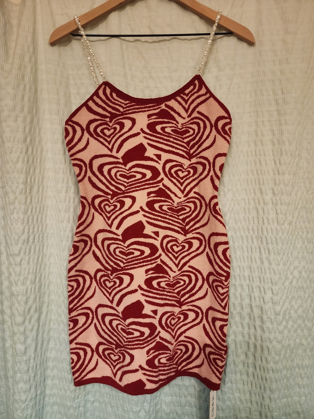 Cider Red and Pink Heart-Pattern Knit Mini Dress- Sz M- NWT